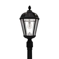 Gama Sonic Outdoor Solar Post Light, Black Aluminum, Royal Bulb, Beveled Glass, Single Lamp With 3-Inch Fitter For Lamp Posts Or Pier Mount (Sold Separately) Warm White Led, 98B012