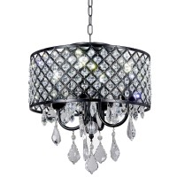 New Galaxy Lighting 4-Light Antique Black Round Metal Shade Crystal Chandelier Pendant Hanging Ceiling Fixture