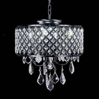 New Galaxy Lighting 4-Light Antique Black Round Metal Shade Crystal Chandelier Pendant Hanging Ceiling Fixture