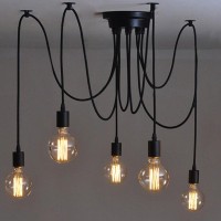 Vintage Edison Ceiling Pendant Lamp Industrial Light Fixture Adjustable Black Chandelier-5 Heads(120Cm)