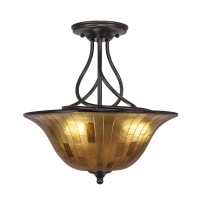 Capri 3 Bulb Semi-Flush Shown In Dark Granite With 16 Penshell Resin Shade