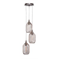 Plexus 3 Light Cluster Pendalier Shown In Brushed Nickel Finish With Amber Antique Bulbs