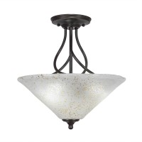 Capri 3 Bulb Semi-Flush Shown In Dark Granite With 16 Gold Ice Glass