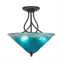 Capri 3 Bulb Semi-Flush Shown In Dark Granite With 16 Teal Crystal Glass