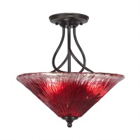 Capri 3 Bulb Semi-Flush Shown In Dark Granite With 16 Raspberry Crystal Glass