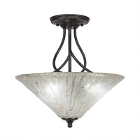 Capri 3 Bulb Semi-Flush Shown In Dark Granite With 16 Italian Ice Glass