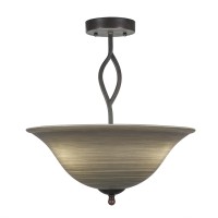 Revo Semi-Flush With 3 Bulbs Shown In Dark Granite Finish With 16 Gray Linen Glass