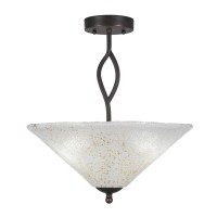 Revo Semi-Flush With 3 Bulbs Shown In Dark Granite Finish With 16 Gold Ice Glass