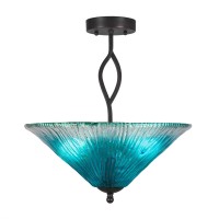 Revo Semi-Flush With 3 Bulbs Shown In Dark Granite Finish With 16 Teal Crystal Glass