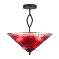 Revo Semi-Flush With 3 Bulbs Shown In Dark Granite Finish With 16 Raspberry Crystal Glass