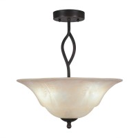 Revo Semi-Flush With 3 Bulbs Shown In Dark Granite Finish With 16 Amber Marble Glass