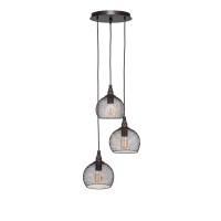 Plexus 3 Light Cluster Pendalier Shown In Bronze Finish With Smoke Antique Bulbs