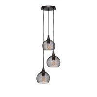 Plexus 3 Light Cluster Pendalier Shown In Bronze Finish With Smoke Antique Bulbs