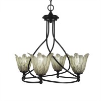 Capri 4 Light Chandelier Shown In Dark Granite Finish With 7 Vanilla Leaf Glass