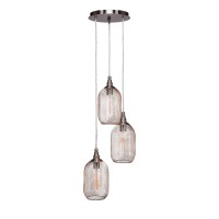 Plexus 3 Light Cluster Pendalier Shown In Brushed Nickel Finish With Amber Antique Bulbs