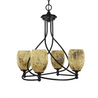 Capri 4 Light Chandelier Shown In Dark Granite Finish With 5 Gold Fusion Glass