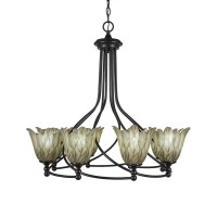 Capri 8 Light Chandelier Shown In Dark Granite Finish With 7 Vanilla Leaf Glass