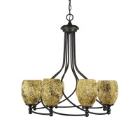 Capri 8 Light Chandelier Shown In Dark Granite Finish With 5 Gold Fusion Glass