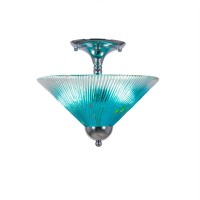 Semi-Flush With 2 Bulbs Shown In Chrome Finish With 12 Teal Crystal Glass