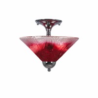 Semi-Flush With 2 Bulbs Shown In Chrome Finish With 12 Raspberry Crystal Glass