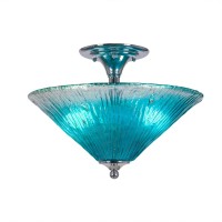 Semi-Flush With 2 Bulbs Shown In Chrome Finish With 16 Teal Crystal Glass