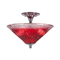 Semi-Flush With 2 Bulbs Shown In Chrome Finish With 16 Raspberry Crystal Glass