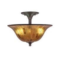 Semi-Flush With 2 Bulbs Shown In Dark Granite Finish With 16 Penshell Resin Shade