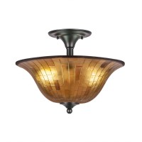 Semi-Flush With 2 Bulbs Shown In Matte Black Finish With 16 Penshell Resin Shade