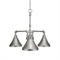 Vintage 3 Light Chandelier Shown In Aged Silver Finish With 7 Aged Silver Metal Shades