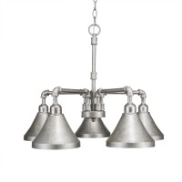 Vintage 5 Light Chandelier Shown In Aged Silver Finish With 7 Aged Silver Metal Shades