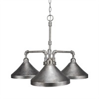 Vintage 3 Light Chandelier Shown In Aged Silver Finish With 10 Aged Silver Metal Shades