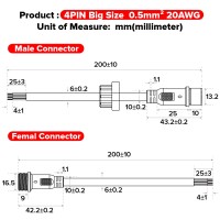 Btf-Lighting 4 Pin Electrical Connector 20Awg Ip65 Male Female Connector 7.87In/20Cm Extension Cable For Car,Truck,Boat,Indoor/Outdoor Led Strip Lights/String 22Mm Nut Big Size 5 Pairs