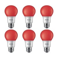 Philips Led 463216 A19 Party Bulbs: 8-Watt (60-Watt Equivalent), E26 Medium Screw Base, Red Light, 6-Pack