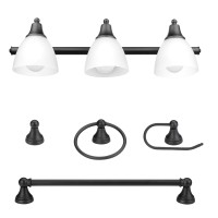 Globe Electric 51227 Jayden 5Piece Allinone Bathroom Set Oil Rubbed Bronze 3Light Vanity Light With Frosted Glass Shades