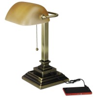 Alera Alelmp517Ab 10 In. X 10 In. X 15 In.Traditional Banker'S Lamp With Usb - Antique Brass