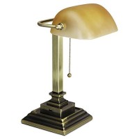 Alera Alelmp517Ab 10 In. X 10 In. X 15 In.Traditional Banker'S Lamp With Usb - Antique Brass