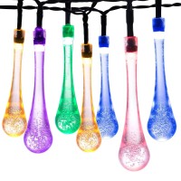 Decornova 30-Led Solar Raindrop String Lights Waterproof For Outdoor Garden Party Christmas,20 Feet,Multi Color