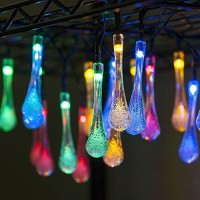 Decornova 30-Led Solar Raindrop String Lights Waterproof For Outdoor Garden Party Christmas,20 Feet,Multi Color