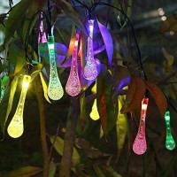 Decornova 30-Led Solar Raindrop String Lights Waterproof For Outdoor Garden Party Christmas,20 Feet,Multi Color