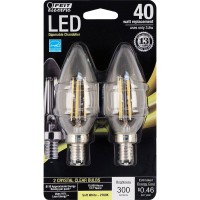 Feit Electric - Decorative Clear Glass Filament Led Dimmable 40W Equivalent Soft White (2700K) Torpedo Tip Chandelier Bulb, Pack Of 2 (Bpctc40/827/Led/2)