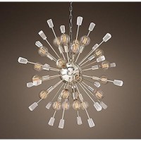 Mid Century Italian Starburst Chandelier 24 Light Edison Bulb Sparkling Sputnik