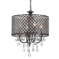 Edvivi Marya Drum Crystal Chandelier, 4 Lights Glam Lighting Fixture With Oil Rubbed Bronze Finish, Adjustable Ceiling Light With Round Crystal Drum Shade, Dining Room Light For Living Room, Bedroom