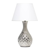 Elegant Designs Lt2041Msv Juliet Vase Decorative Ceramic Table Lamp With Metallic Silver Base And White Fabric Shade