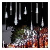 Juled Meteor Shower Rain Lights,Drop/Icicle Snow Falling Raindrop 30Cm 8 Tubes Waterproof Cascading Lights For Wedding Xmas Home Decor (White)