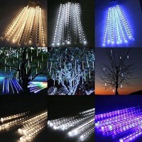 Juled Meteor Shower Rain Lights,Drop/Icicle Snow Falling Raindrop 30Cm 8 Tubes Waterproof Cascading Lights For Wedding Xmas Home Decor (White)