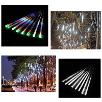 Juled Meteor Shower Rain Lights,Drop/Icicle Snow Falling Raindrop 30Cm 8 Tubes Waterproof Cascading Lights For Wedding Xmas Home Decor (White)