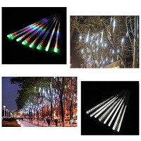 Juled Meteor Shower Rain Lights,Drop/Icicle Snow Falling Raindrop 30Cm 8 Tubes Waterproof Cascading Lights For Wedding Xmas Home Decor (Red)