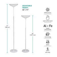 Led Floor Lamp Torchiere, Energy Star Certified, Dimmable, Super Bright, 43W, 3010 Lumens, Matte White Finish,12783