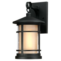 Westinghouse Lighting 6312400 Albright One-Light Outdoor Medium Wall Lantern, Textured Black Finish With Amber Frosted And Clear Seeded Glass