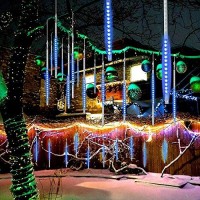 Blue Meteor Shower Lights Outdoor Christmas Decorations 540 Led Meteor Lights Waterproof 50Cm 10 Tubes Cascading Falling Rain Lights For Tree Yard Party Patio Holiday Wedding Christmas Decoration